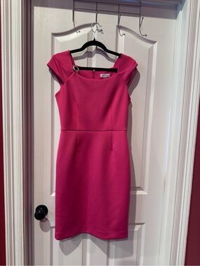 Calvin Klein Hot Pink Cap-Sleeve Midi Sheath Dress